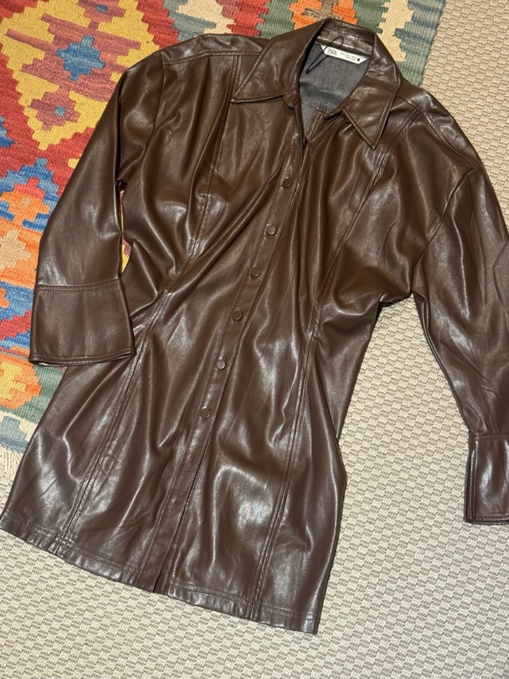 Zara Brown Faux Leather Mini Dress